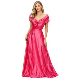 NWT Elegant Pink Satin Off-The-Shoulder Formal Gown with Corset Lace-Up Back